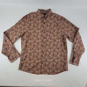 Express Mens XL Brown Floral Button Up Long Sleeve Shirt Cotton Blend - Picture 1 of 7