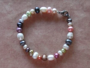 Armband aus bunten Süßwasserperlen 925 Silber 20,8cm, Armkette - Bild 1 von 3