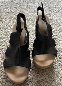 Clarks Womens Sandals Annadel Bari Platform Slingback Wedge Strappy Black 8.5M - Picture 1 of 13