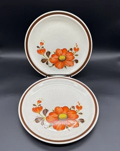 Vintage Dinner Plate Valencia Poppies Brown Orange Poppy Lot of 2 - Picture 1 of 6