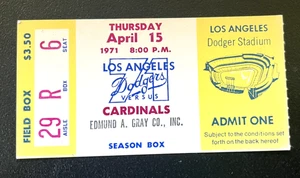 15.04.71 DODGERS/CARDINALS TICKET STUB-AL DOWNING WINS/LOU BROCK 2 HITS - Bild 1 von 1