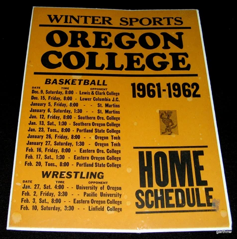 OREGON COLLEGE 1961-1962 WRESTLING BASKETBALL SCHEDULE POSTER WESTERN UNIVERSITY Cover