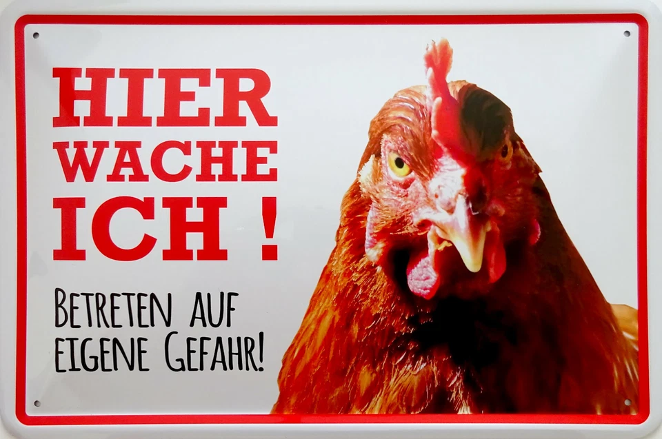 VIELESGUENSTIG BY ROBBY WANKA Blechschild Schild 20x30 cm - Hier wache ich Hahn Huhn Hof Bauernhof