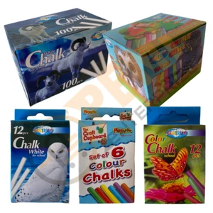 CHALKS COLOUR WHITE STICKS IDEAL FOR SCHOOL OFFICES OR HOME USE BLACK BOARDS - Picture 1 of 22
