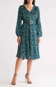 $495 Elie Tahari Annika Floral Belted Midi-Dress | Forget Me Not Print | 12 - Picture 1 of 22