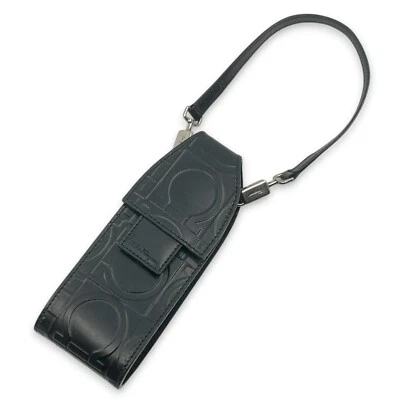 Salvatore Ferragamo Gancini Embossed Leather Mini Pouch Black  w/ Dust Bag - Image 1 of 4