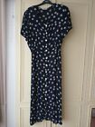 Vintage M & S Long Navy/white Button Front Dress,Elasticated Back Waist Size 16.
