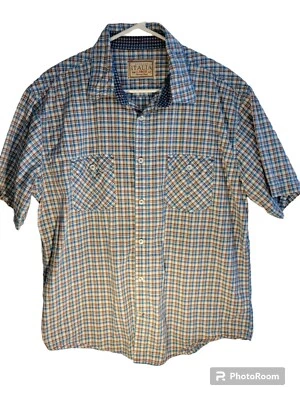 Vintage Italia Men's Short Sleeve Button Down Shirt Blue And Brown Paid - Imagem 1 de 4