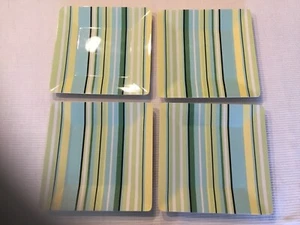 Home Melamine square plates Spring Basics Set of 4 Green Blue Stripes - Picture 1 of 3