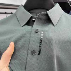 Polo manica corta seta ghiaccio uomo estiva alla moda stampa casual t-shirt - Foto 1 di 28