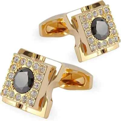 2 Ct Round Lab Created Black Diamond Halo Men's Cufflinks 14K Yellow Gold Plated - Image 1 of 4