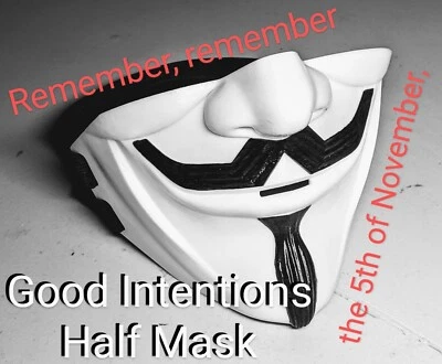 Hard Plastic Half Mask, Revolution, V for Vendetta, Guy Fawkes, Anonymous, Etc. - Image 1 of 4