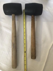 Vintage Rubber Mallet Hammer with Wood Handle 11” And 13” Long Handle - Picture 1 of 12