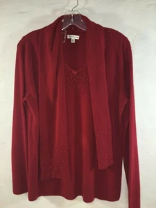 Croft & Barrow Red Sweater XL Detachable Scarf Soft Beading EUC Festive V-Neck - Picture 1 of 5
