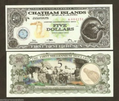 CHATHAM ISLANDS 5 DOLLARS 2001 x 1 Pcs Commemorative TYVEK POLYMER UNC DUCK NOTE - Image 1 of 3