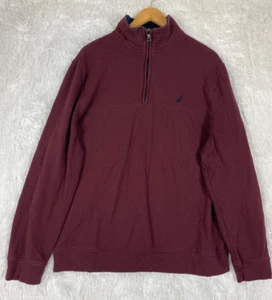 Suéter Nautica Para Hombre Cuarto Cremallera Mangas Largas Talla XL Borgoña Azul Marino Acento - Imagen 1 de 8