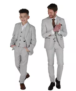 Herren Karo Karo Anzug Stein Beige Hochzeit Business Büro Retro 3-teiliges Set - Bild 1 von 28