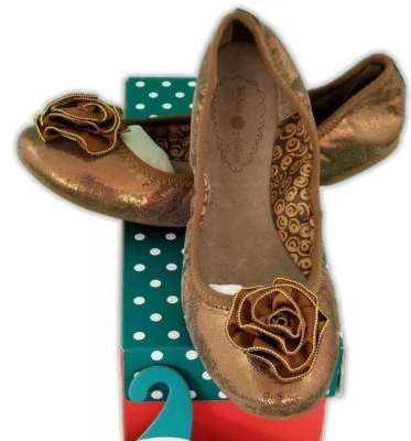 Lindsay Phillips Talla 6 Liz Metálico Bronce Cuero Ballet Pisos ¡Con SNAPS GRATIS! Foto 1 de 4