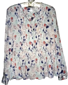 Downeast Top S New Cute Boho Floral Cottagecore Pintuck Peasant Shirt Blouse NWT - Picture 1 of 8