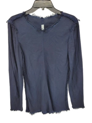 Top Raquel Allegra para mujer pequeño 1 azul mate satinado flecos manga larga Foto 1 de 4