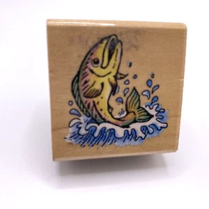 Jumping Trout~Fish~Angler~Rubber Stamp~Wood Base~1.5X1.5"~Stampendous C118~1997 - Picture 1 of 7