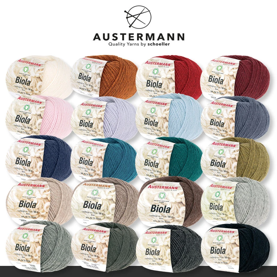 Austermann 5 x 50 g Biola Schurwolle Alpaka Wolle Stricken Häkeln 20 Farben - Bild 1 von 1