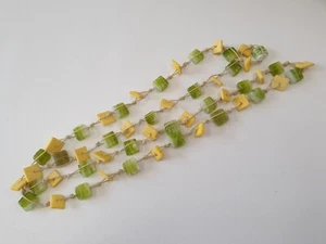 Lemon Yellow Lime Green Glass Beaded Extra Long Hand Knotted Necklace - Picture 1 of 5