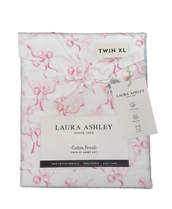 Juego de sábanas dobles XL de percal de algodón rosa/blanco Laura Ashley - Imagen 1 de 1