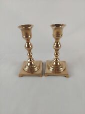 Pair of Solid Brass Candlesticks Approximately 5” Square Base EB Vintage MCM