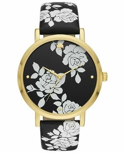 KATE SPADE Women's 38mm Metro Black Floral Leather Strap Watch KSW1498 NEW! - Picture 1 of 8