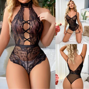 Women's Lingerie Sexy Bodysuit Sleepwear Babydoll Naughty Lace Sheer Nightwear - Picture 1 of 11