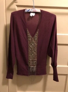 Tracy Reese Petite Pullover Merinowolle V-Ausschnitt Perlen verziert Langarm - Bild 1 von 8