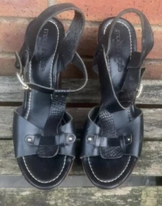 Moda In Pelle Platform Leather Black Chunky Heel Sandals Size Uk 7/40 - Picture 1 of 9