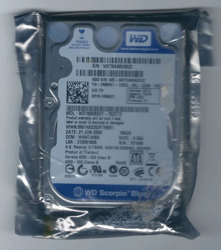WD1600BEVT-75ZCT2 NEW! WD Scorpio Blue Int 2.5" SATA 5400RPM HDD ZERO-HOUR!!! - Image 1 of 1