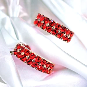 Ruby Hued Earrings Pierced Austrian Crystal Hoops Stnlss Stl Gift Dressy Ner10 * - Picture 1 of 7