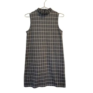 Paraphrase | Mock Turtleneck Windowpane Checkered Sleeveless Dress Gray White S - Bild 1 von 7