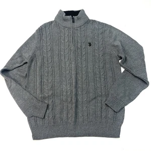 U.S. Polo Assn Maglione Uomo 1/4 Zip Maglia Cavo Grigio Foderato Sherpa M - Foto 1 di 8