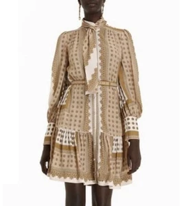 Zimmermann Dress Size 1 AU 10/US 6 Dot Scarf Belted Silk Blend Mini - Picture 1 of 22
