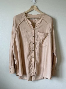 We The Free People Keep It Simple Linen Top Large Peach Tan Womens Button Down - Picture 1 of 9