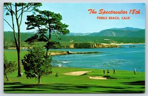 California Pebble Beach Golfplatz 18. Loch Vintage Postkarte - Bild 1 von 2