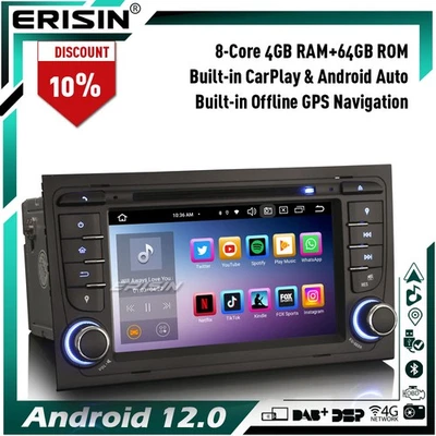 8-Core Android 14 Car Stereo GPS Sat Nav DAB+ CarPlay DVD For AUDI A4 SEAT EXEO - Image 1 of 4