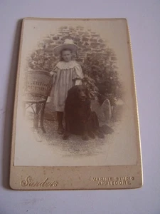 Original Black Labrador Dog & Girl Cabinet Card Sanders Appledore Photographer - Picture 1 of 3