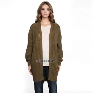 Moon & Madison Olive Green Chunky Knit Open Front Duster Cardigan Size S - Picture 1 of 11