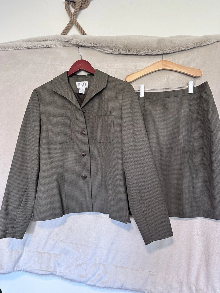 Ann Taylor лофт костюм комплект куртка юбка 6 зеленый полиэстер шерсти женщин работы маленький - Изображение 1 из 4