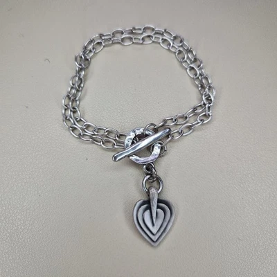 Danon Layers Of Love Heart Bracelet 19.5cm T-bar Silver Plated Pewter Love Retro - Image 1 of 4
