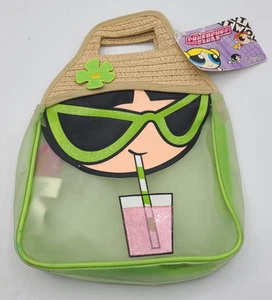 Vintage Y2K 2000er Cartoon The Powerpuff Mädchen grüne Blüten Handtasche Handtasche Strand - Bild 1 von 6