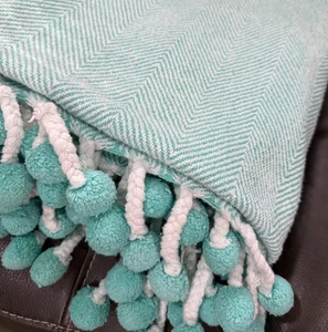 Vintage KARMAK Living 100% Baumwolle Strand Sonne & Sand Überwurf Decke Fischgrät Design - Bild 1 von 6