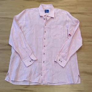 Ben Silver Pink Charleston Pure Linen Mens Shirt Large Long Sleeve Button Down - Picture 1 of 7