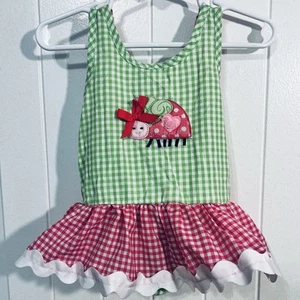 Traje de baño Mud Pie Ladybug 2-3T bebé niña rosa/verde guinga - Imagen 1 de 5