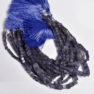 100% Natural Iolite Gemstone Box Shape Smooth Beads 4-5 mm Strand 8" UGB-432 - Picture 1 of 3